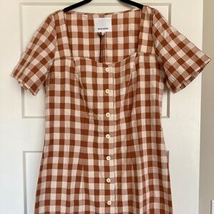 Rita Row Rust & White Gingham Button-Front Mini Dress